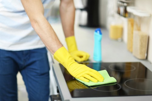 Professional carpet cleaning equipment in a business space